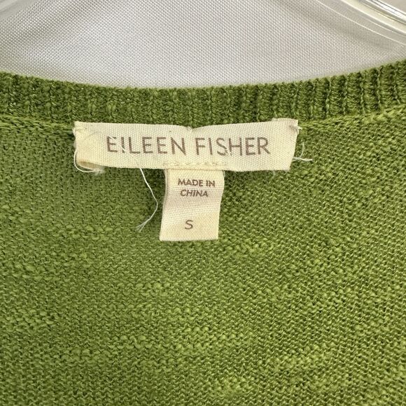 Eileen Fisher Cardigan Sweater SMALL Knit Button Down Short Sleeve Linen Green - Picture 3 of 6